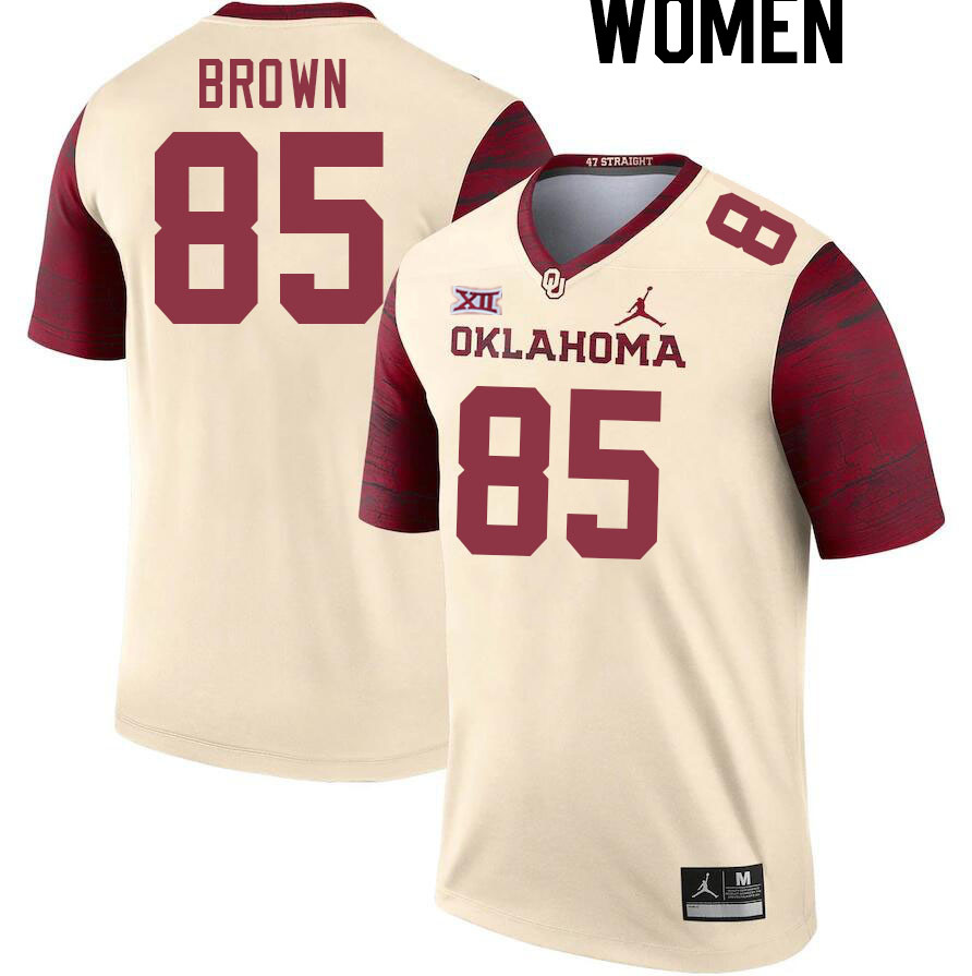 Women #85 Trey Brown Oklahoma Sooners College Football Jerseys Stitched Sale-Cream - Click Image to Close